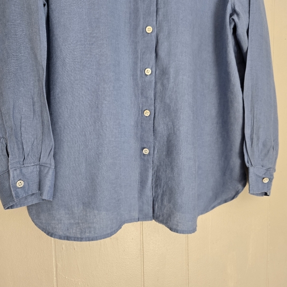 J. Jill Blue Linen Button Up Shirt Size M Petite Normcore Lagenlook Scandi Girl - Picture 3 of 8